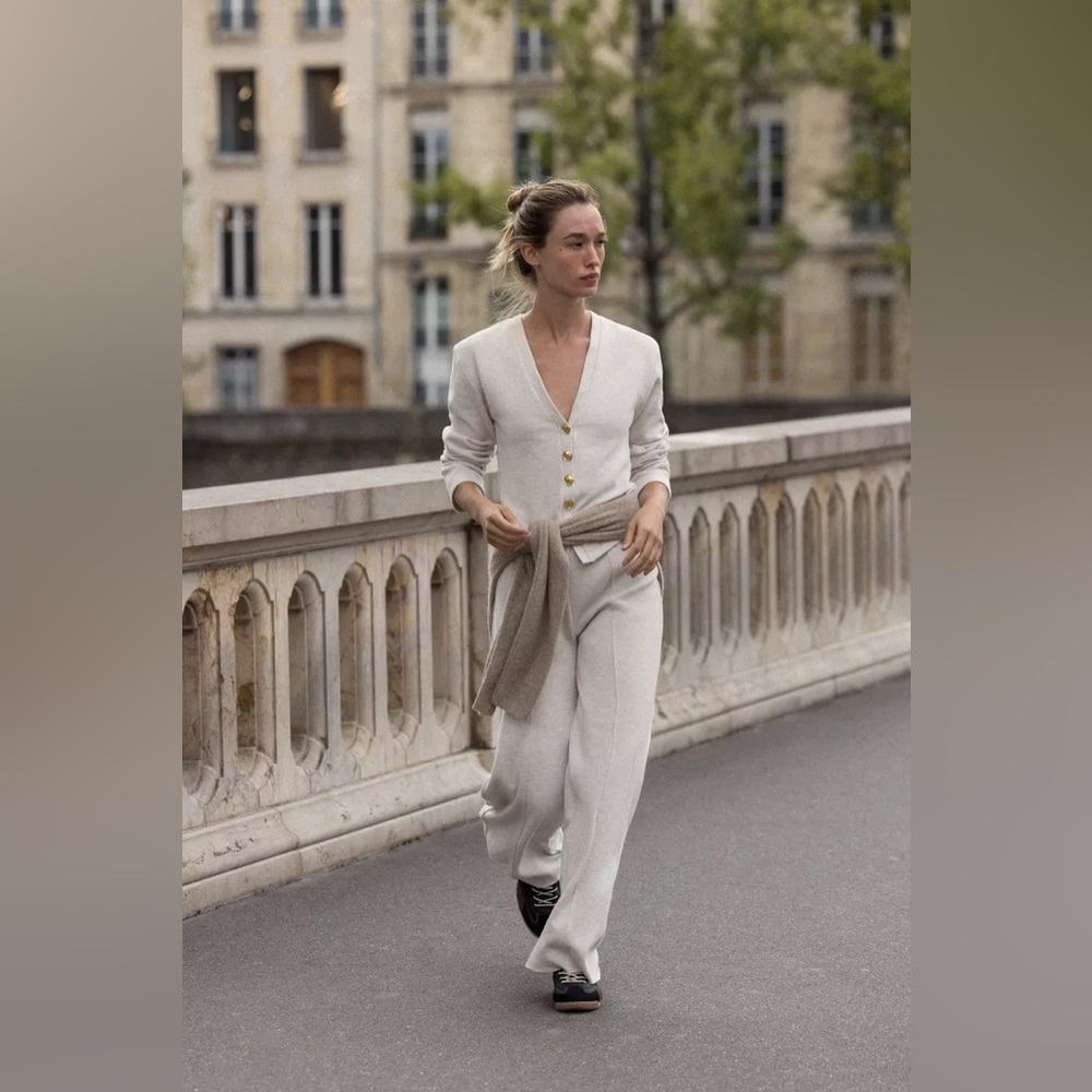 [NWT] ZARA Soft Touch Cardigan and Palazzo Pants set in Beige Marl. Size Small